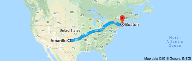 Amarillo to Boston Auto Transport Route
