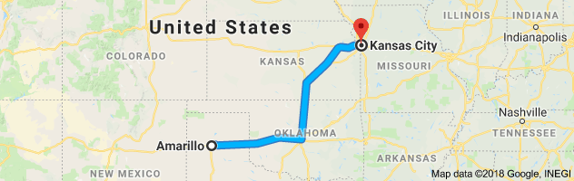 Amarillo to Kansas City Auto Transport Route