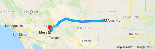 Amarillo to Mesa Auto Transport Route