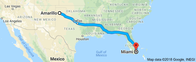 Amarillo to Miami Auto Transport Route