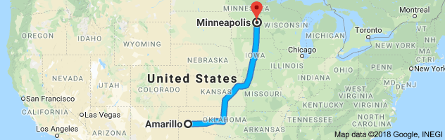 Amarillo to Minneapolis Auto Transport Route