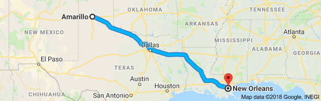 Amarillo to New Orleans Auto Transport Route
