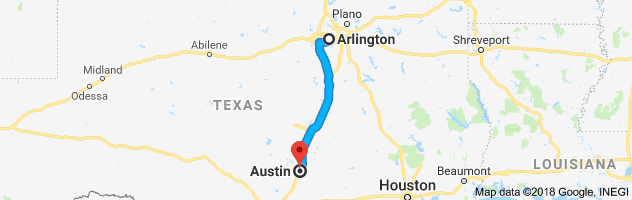 Arlington to Austin Auto Transport Route