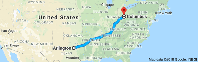 Arlington to Columbus Auto Transport Route