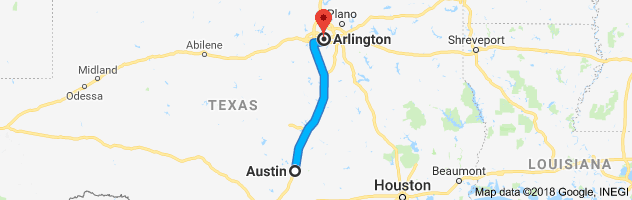 Austin to Arlington Auto Transport Route