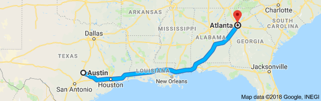 Austin to Atlanta Auto Transport Route