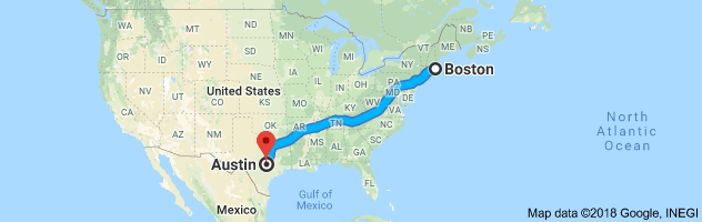 Austin to Boston Auto Transport Route
