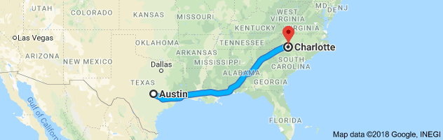 Austin to Charlotte Auto Transport Route