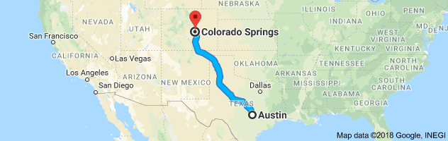 Austin to Colorado Springs Auto Transport Route