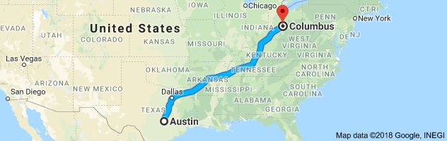 Austin to Columbus Auto Transport Route