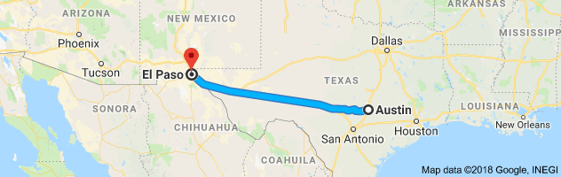 Austin to El Paso Auto Transport Route
