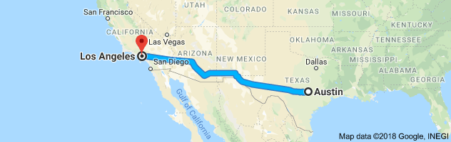 Austin to Los Angeles Auto Transport Route