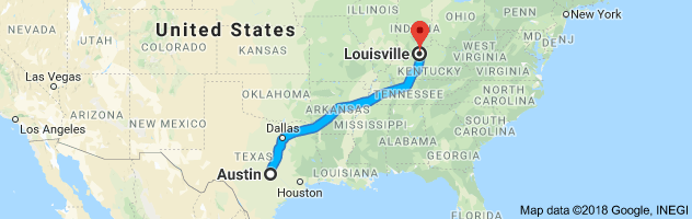 Austin to Louisville Auto Transport Route