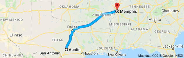 Austin to Memphis Auto Transport Route