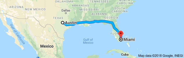 Austin to Miami Auto Transport Route