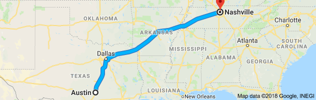 Austin to Nashville Auto Transport Route