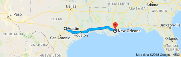 Austin to New Orleans Auto Transport Route