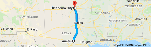 Austin to Oklahoma City Auto Transport Route
