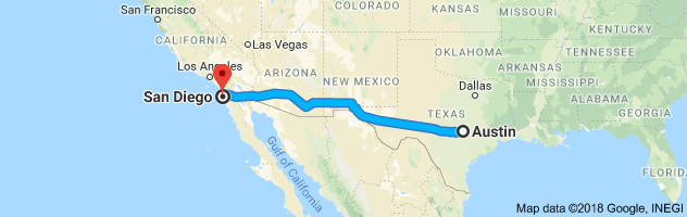Austin to San Diego Auto Transport Route