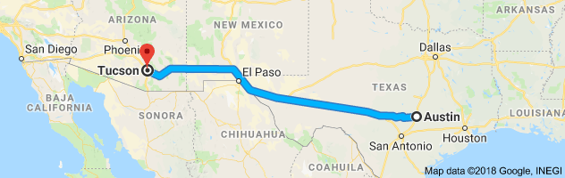 Austin to Tucson Auto Transport Route