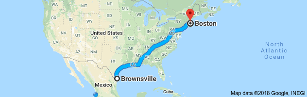 Brownsville to Boston Auto Transport Route