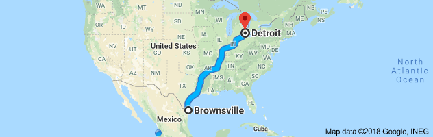 Brownsville  to Detroit Auto Transport Route