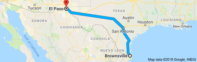 Brownsville  to El Paso Auto Transport Route