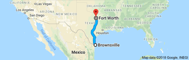 Brownsville to Fort Worth Auto Transport Route