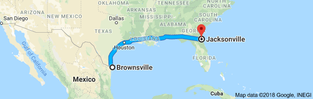 Brownsville to Jacksonville Auto Transport Route