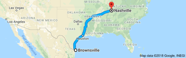 Brownsville to Nashville Auto Transport Route