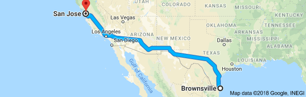 Brownsville to San Jose Auto Transport Route