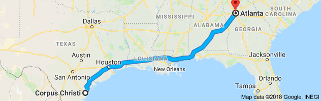 Corpus Christi to Atlanta Auto Transport Route
