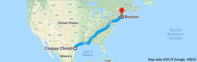 Corpus Christi to Boston Auto Transport Route