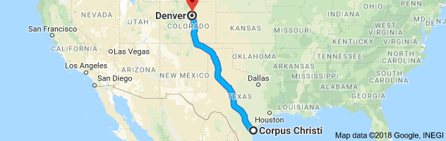 Corpus Christi to Denver Auto Transport Route