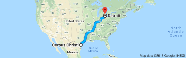 Corpus Christi  to Detroit Auto Transport Route