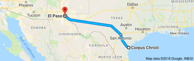 Corpus Christi  to El Paso Auto Transport Route