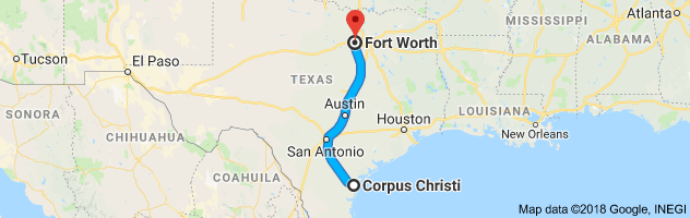 Corpus Christi to Fort Worth Auto Transport Route