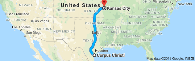 Corpus Christi to Kansas City Auto Transport Route