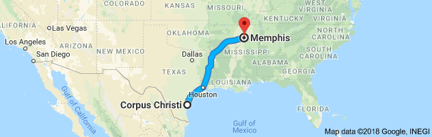 Corpus Christi to Memphis Auto Transport Route