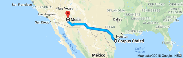 Corpus Christi to Mesa Auto Transport Route