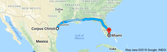 Corpus Christi to Miami Auto Transport Route