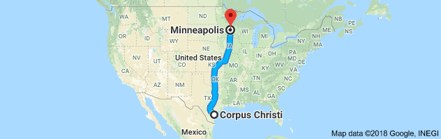 Corpus Christi to Minneapolis Auto Transport Route