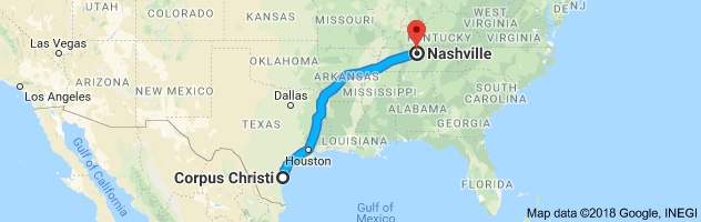 Corpus Christi to Nashville Auto Transport Route