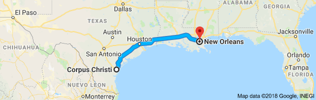 Corpus Christi to New Orleans Auto Transport Route