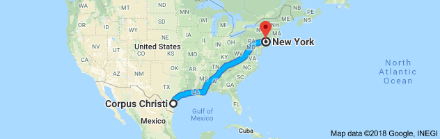 Corpus Christi to New York Auto Transport Route