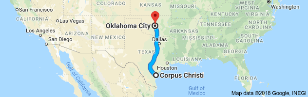 Corpus Christi to Oklahoma City Auto Transport Route