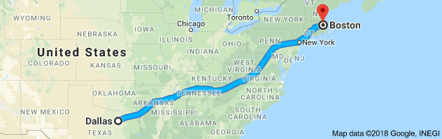 Dallas to Boston Auto Transport Route