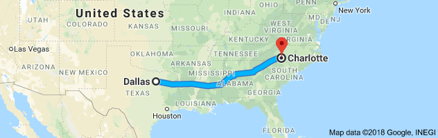 Dallas to Charlotte Auto Transport Route