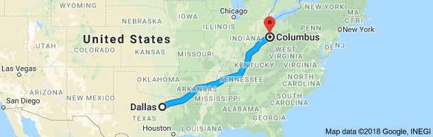 Dallas to Columbus Auto Transport Route