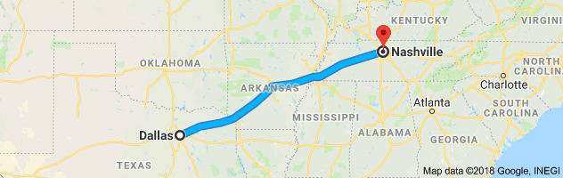 Dallas to Nashville Auto Transport Route